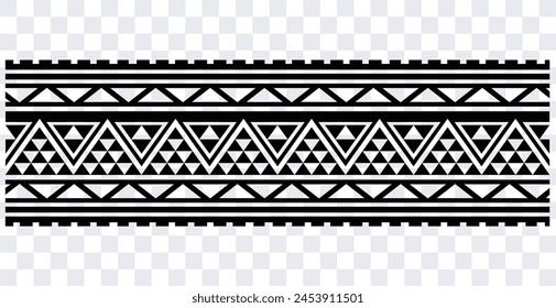 Polynesian tattoo design tribal border. Tribal design ethnic ornament maori band. Samoan Tattoo ribbon sleeve bracelet. Fabric seamless isolated hawaiian armband pattern on white background. 