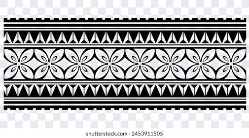 Polynesian tattoo design tribal border. Tribal design ethnic ornament maori band. Samoan Tattoo ribbon sleeve bracelet. Fabric seamless isolated hawaiian armband pattern on white background. 