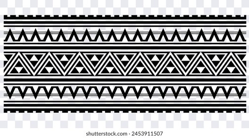 Polynesian tattoo design tribal border. Tribal design ethnic ornament maori band. Samoan Tattoo ribbon sleeve bracelet. Fabric seamless isolated hawaiian armband pattern on white background. 
