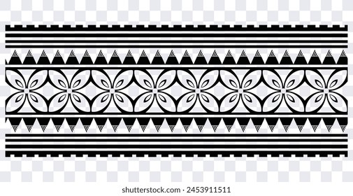 Polynesian tattoo design tribal border. Tribal design ethnic ornament maori band. Samoan Tattoo ribbon sleeve bracelet. Fabric seamless isolated hawaiian armband pattern on white background. 