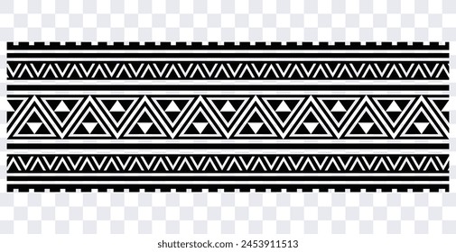 Polynesian tattoo design tribal border. Tribal design ethnic ornament maori band. Samoan Tattoo ribbon sleeve bracelet. Fabric seamless isolated hawaiian armband pattern on white background. 
