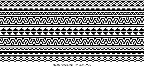 Polynesian tattoo design tribal border. Tribal design ethnic ornament maori band. Samoan Tattoo ribbon sleeve bracelet. Fabric seamless isolated hawaiian armband pattern on white background. 