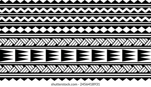 Polynesian tattoo design tribal border. Tribal design ethnic ornament maori band. Samoan Tattoo ribbon sleeve bracelet. Fabric seamless isolated hawaiian armband pattern on white background. 