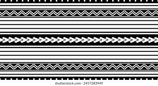 Polynesian tattoo design tribal border. Tribal design ethnic ornament maori band. Samoan Tattoo ribbon sleeve bracelet. Fabric seamless isolated hawaiian armband pattern on white background. 