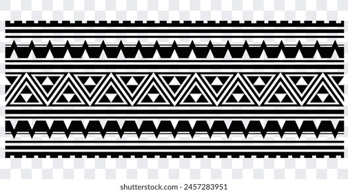 Polynesian tattoo design tribal border. Tribal design ethnic ornament maori band. Samoan Tattoo ribbon sleeve bracelet. Fabric seamless isolated hawaiian armband pattern on white background. 