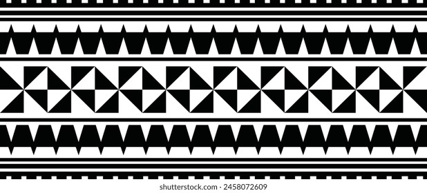 Polynesian tattoo design tribal border. Tribal design ethnic ornament maori band. Samoan Tattoo ribbon sleeve bracelet. Fabric seamless isolated hawaiian armband pattern on white background. 