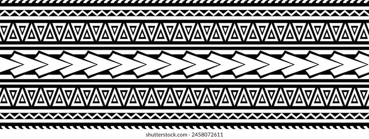 Polynesian tattoo design tribal border. Tribal design ethnic ornament maori band. Samoan Tattoo ribbon sleeve bracelet. Fabric seamless isolated hawaiian armband pattern on white background. 