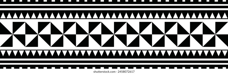Polynesian tattoo design tribal border. Tribal design ethnic ornament maori band. Samoan Tattoo ribbon sleeve bracelet. Fabric seamless isolated hawaiian armband pattern on white background. 