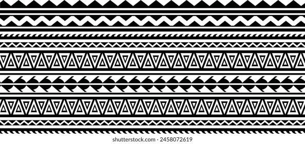 Polynesian tattoo design tribal border. Tribal design ethnic ornament maori band. Samoan Tattoo ribbon sleeve bracelet. Fabric seamless isolated hawaiian armband pattern on white background. 