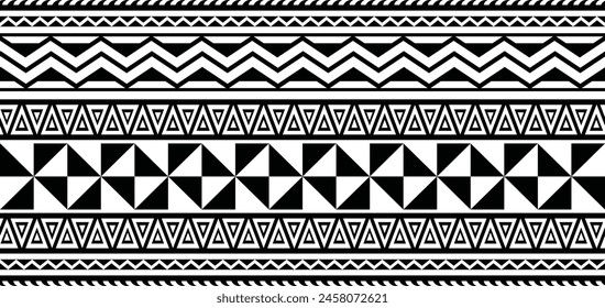 Polynesian tattoo design tribal border. Tribal design ethnic ornament maori band. Samoan Tattoo ribbon sleeve bracelet. Fabric seamless isolated hawaiian armband pattern on white background. 