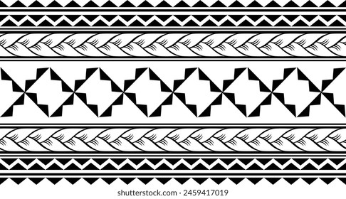 Polynesian tattoo design tribal border. Tribal design ethnic ornament maori band. Samoan Tattoo ribbon sleeve bracelet. Fabric seamless isolated hawaiian armband pattern on white background. 