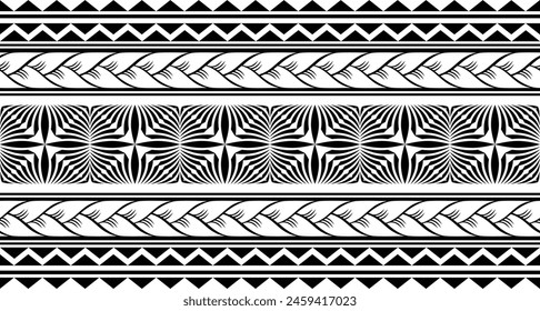 Polynesian tattoo design tribal border. Tribal design ethnic ornament maori band. Samoan Tattoo ribbon sleeve bracelet. Fabric seamless isolated hawaiian armband pattern on white background. 