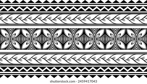 Polynesian tattoo design tribal border. Tribal design ethnic ornament maori band. Samoan Tattoo ribbon sleeve bracelet. Fabric seamless isolated hawaiian armband pattern on white background. 