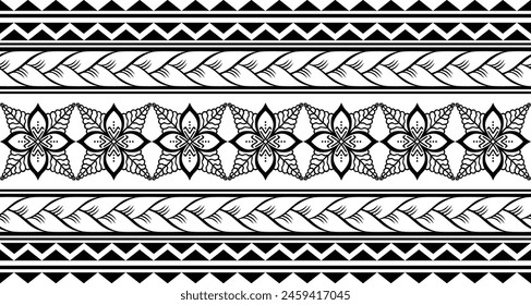 Polynesian tattoo design tribal border. Tribal design ethnic ornament maori band. Samoan Tattoo ribbon sleeve bracelet. Fabric seamless isolated hawaiian armband pattern on white background. 