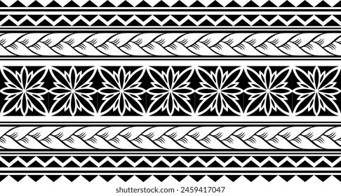 Polynesian tattoo design tribal border. Tribal design ethnic ornament maori band. Samoan Tattoo ribbon sleeve bracelet. Fabric seamless isolated hawaiian armband pattern on white background. 
