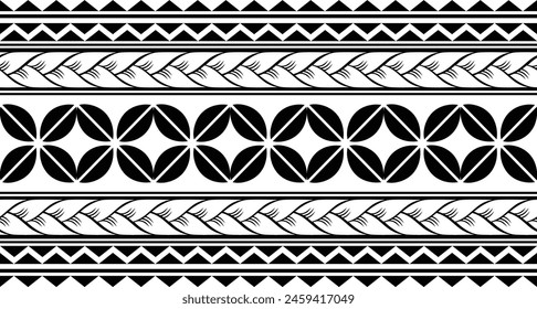 Polynesian tattoo design tribal border. Tribal design ethnic ornament maori band. Samoan Tattoo ribbon sleeve bracelet. Fabric seamless isolated hawaiian armband pattern on white background. 