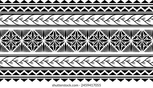 Polynesian tattoo design tribal border. Tribal design ethnic ornament maori band. Samoan Tattoo ribbon sleeve bracelet. Fabric seamless isolated hawaiian armband pattern on white background. 