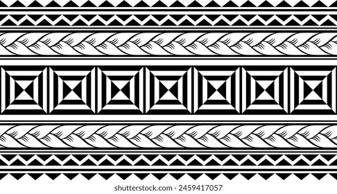 Polynesian tattoo design tribal border. Tribal design ethnic ornament maori band. Samoan Tattoo ribbon sleeve bracelet. Fabric seamless isolated hawaiian armband pattern on white background. 