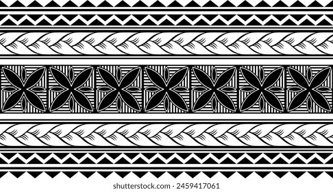 Polynesian tattoo design tribal border. Tribal design ethnic ornament maori band. Samoan Tattoo ribbon sleeve bracelet. Fabric seamless isolated hawaiian armband pattern on white background. 