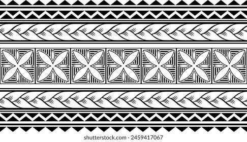 Polynesian tattoo design tribal border. Tribal design ethnic ornament maori band. Samoan Tattoo ribbon sleeve bracelet. Fabric seamless isolated hawaiian armband pattern on white background. 