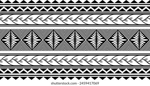 Polynesian tattoo design tribal border. Tribal design ethnic ornament maori band. Samoan Tattoo ribbon sleeve bracelet. Fabric seamless isolated hawaiian armband pattern on white background. 