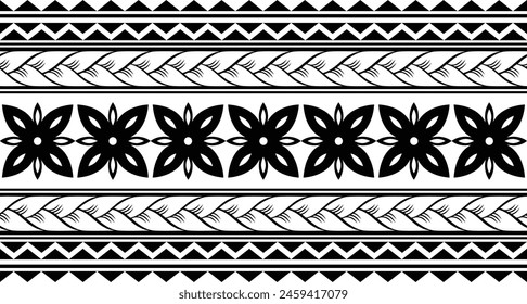Polynesian tattoo design tribal border. Tribal design ethnic ornament maori band. Samoan Tattoo ribbon sleeve bracelet. Fabric seamless isolated hawaiian armband pattern on white background. 