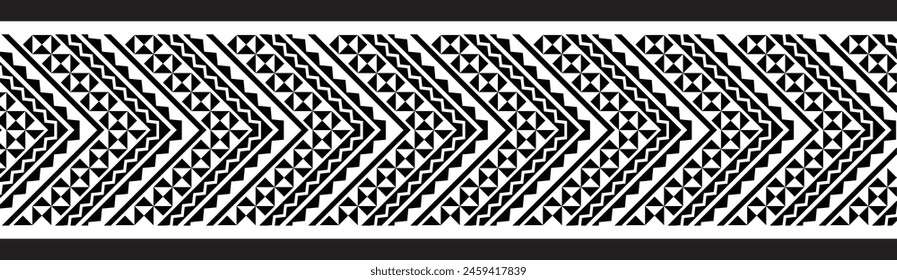 Polynesian tattoo design tribal border. Tribal design ethnic ornament maori band. Samoan Tattoo ribbon sleeve bracelet. Fabric seamless isolated hawaiian armband pattern on white background.