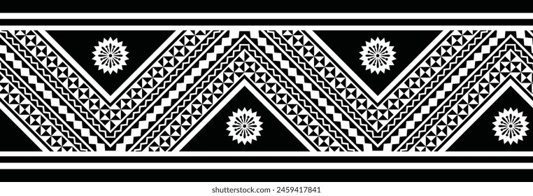 Polynesian tattoo design tribal border. Tribal design ethnic ornament maori band. Samoan Tattoo ribbon sleeve bracelet. Fabric seamless isolated hawaiian armband pattern on white background. 