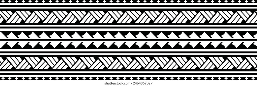 Polynesian tattoo design tribal border. Tribal design ethnic ornament maori band. Samoan Tattoo ribbon sleeve bracelet. Fabric seamless isolated hawaiian armband pattern on white background. 