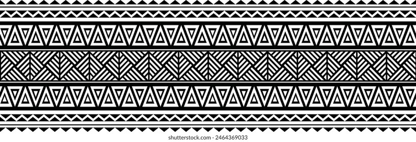 Polynesian tattoo design tribal border. Tribal design ethnic ornament maori band. Samoan Tattoo ribbon sleeve bracelet. Fabric seamless isolated hawaiian armband pattern on white background. 