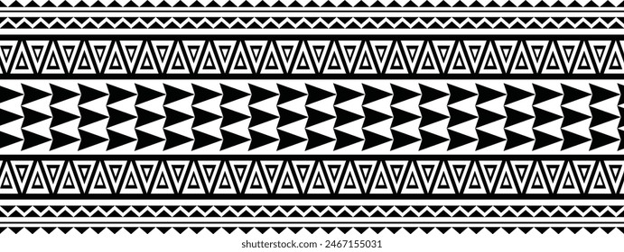 Polynesian tattoo design tribal border. Tribal design ethnic ornament maori band. Samoan Tattoo ribbon sleeve bracelet. Fabric seamless isolated hawaiian armband pattern on white background. 