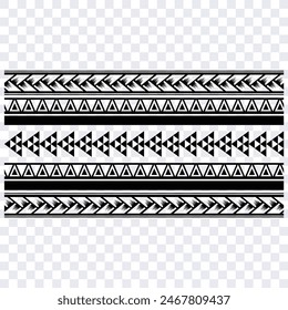 Polynesian tattoo design tribal border. Tribal design ethnic ornament maori band. Samoan Tattoo ribbon sleeve bracelet. Fabric seamless isolated hawaiian armband pattern on white background. 