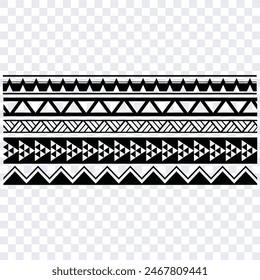 Polynesian tattoo design tribal border. Tribal design ethnic ornament maori band. Samoan Tattoo ribbon sleeve bracelet. Fabric seamless isolated hawaiian armband pattern on white background. 