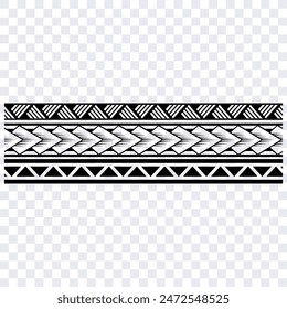Polynesian tattoo design tribal border. Tribal design ethnic ornament maori band. Samoan Tattoo ribbon sleeve bracelet. Fabric seamless isolated hawaiian armband pattern on white background. 