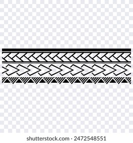 Polynesian tattoo design tribal border. Tribal design ethnic ornament maori band. Samoan Tattoo ribbon sleeve bracelet. Fabric seamless isolated hawaiian armband pattern on white background. 