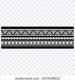 Polynesian tattoo design tribal border. Tribal design ethnic ornament maori band. Samoan Tattoo ribbon sleeve bracelet. Fabric seamless isolated hawaiian armband pattern on white background. 
