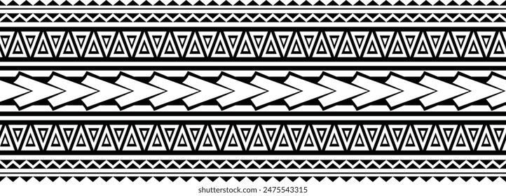 Polynesian tattoo design tribal border. Tribal design ethnic ornament maori band. Samoan Tattoo ribbon sleeve bracelet. Fabric seamless isolated hawaiian armband pattern on white background. 
