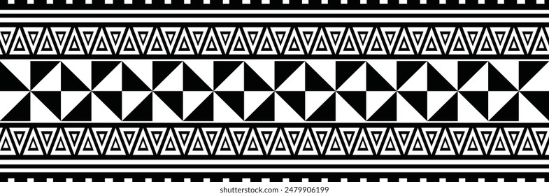 Polynesian tattoo design tribal border. Tribal design ethnic ornament maori band. Samoan Tattoo ribbon sleeve bracelet. Fabric seamless isolated hawaiian armband pattern on white background. 