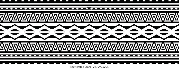 Polynesian tattoo design tribal border. Tribal design ethnic ornament maori band. Samoan Tattoo ribbon sleeve bracelet. Fabric seamless isolated hawaiian armband pattern on white background. 