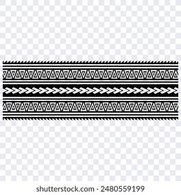 Polynesian tattoo design tribal border. Tribal design ethnic ornament maori band. Samoan Tattoo ribbon sleeve bracelet. Fabric seamless isolated hawaiian armband pattern on white background. 