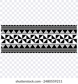 Polynesian tattoo design tribal border. Tribal design ethnic ornament maori band. Samoan Tattoo ribbon sleeve bracelet. Fabric seamless isolated hawaiian armband pattern on white background. 