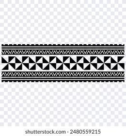 Polynesian tattoo design tribal border. Tribal design ethnic ornament maori band. Samoan Tattoo ribbon sleeve bracelet. Fabric seamless isolated hawaiian armband pattern on white background. 