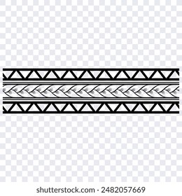 Polynesian tattoo design tribal border. Tribal design ethnic ornament maori band. Samoan Tattoo ribbon sleeve bracelet. Fabric seamless isolated hawaiian armband pattern on white background. 