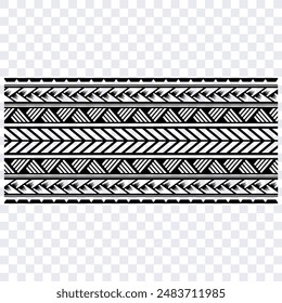 Polynesian tattoo design tribal border. Tribal design ethnic ornament maori band. Samoan Tattoo ribbon sleeve bracelet. Fabric seamless isolated hawaiian armband pattern on white background. 