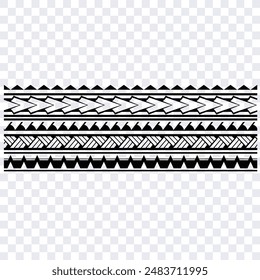 Polynesian tattoo design tribal border. Tribal design ethnic ornament maori band. Samoan Tattoo ribbon sleeve bracelet. Fabric seamless isolated hawaiian armband pattern on white background. 