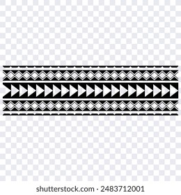 Polynesian tattoo design tribal border. Tribal design ethnic ornament maori band. Samoan Tattoo ribbon sleeve bracelet. Fabric seamless isolated hawaiian armband pattern on white background. 