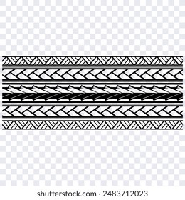 Polynesian tattoo design tribal border. Tribal design ethnic ornament maori band. Samoan Tattoo ribbon sleeve bracelet. Fabric seamless isolated hawaiian armband pattern on white background. 