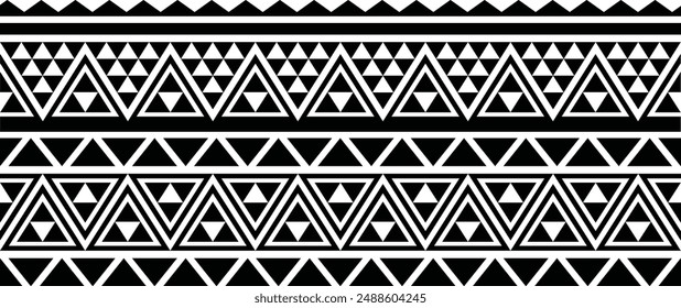 Polynesian tattoo design tribal border. Tribal design ethnic ornament maori band. Samoan Tattoo ribbon sleeve bracelet. Fabric seamless isolated hawaiian armband pattern on white background. 