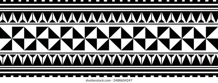 Polynesian tattoo design tribal border. Tribal design ethnic ornament maori band. Samoan Tattoo ribbon sleeve bracelet. Fabric seamless isolated hawaiian armband pattern on white background. 