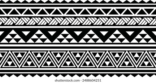 Polynesian tattoo design tribal border. Tribal design ethnic ornament maori band. Samoan Tattoo ribbon sleeve bracelet. Fabric seamless isolated hawaiian armband pattern on white background. 